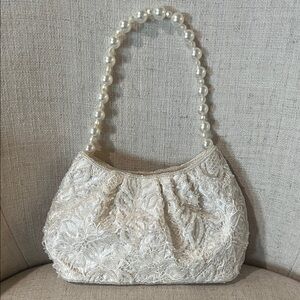 La Regale Pearl-Handle Lace Mini Bag in Ivory Cream